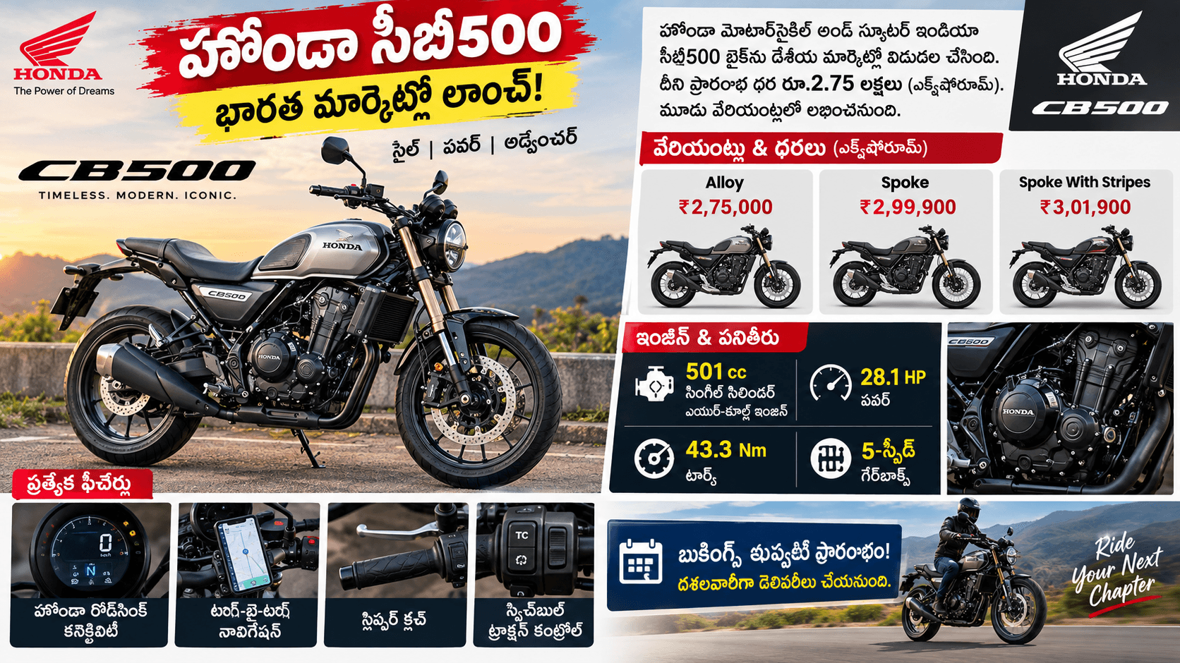 హోండా సీబీ500 విడుదల.. ధర రూ.2.75 లక్షల నుంచి